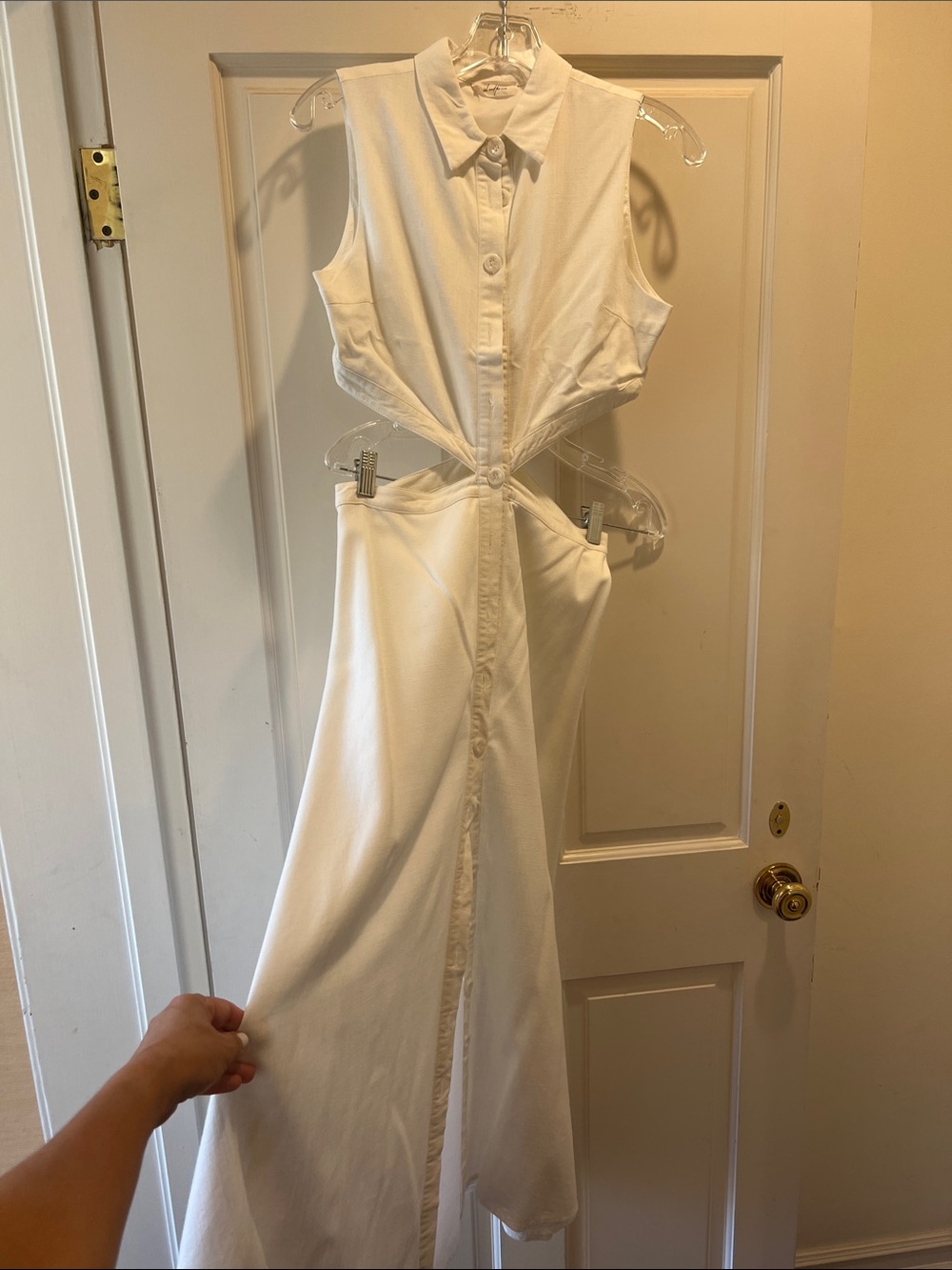 Sleeveless White Cutout Maxi Dress -